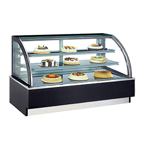 curved glass display showcase refrigerated for dessert cake bakery bread